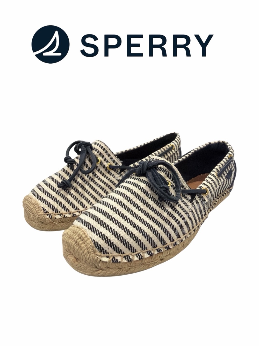 Sperry Women’s Katama Navy &‎ White Striped Top-Sider - Size 9.5